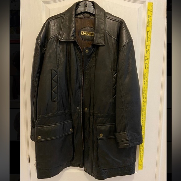 MEN’S Danier black leather long car coat - large / xl - Picture 2 of 5